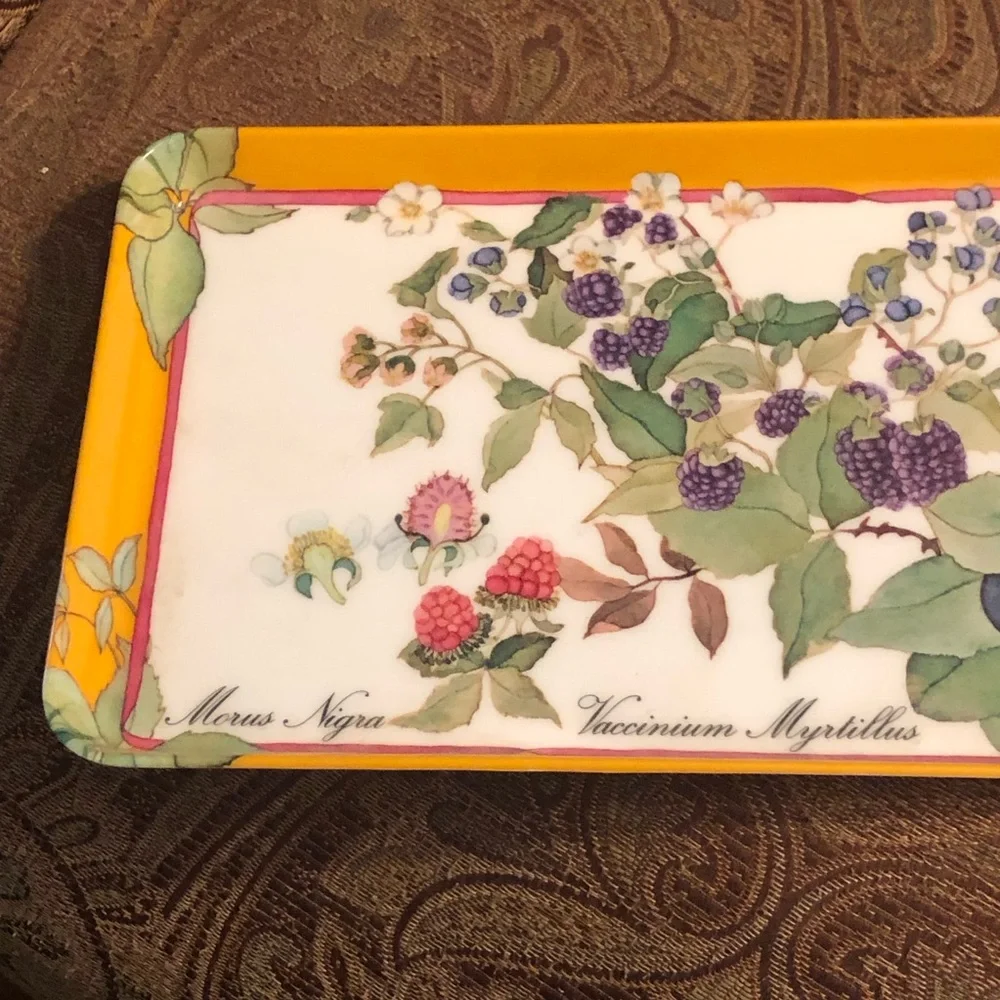 Vintage Botanical Fruit melamine Serving Tray - Yellow Border